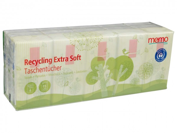 memo 15x10 Taschentücher Recycling extra soft, 4-lagig 15 Stück