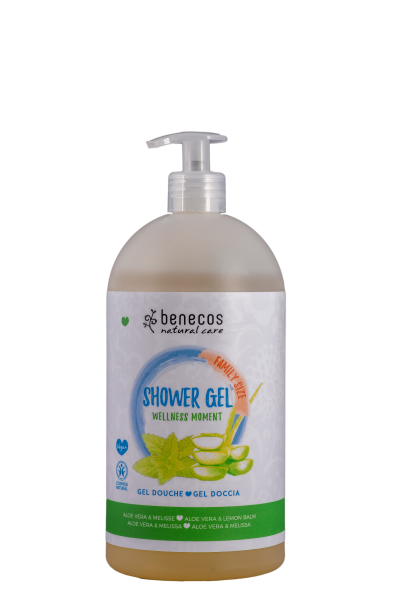 benecos Natural Shower Gel FAMILY SIZE Wellness Moment Aloe Vera & Zitronenmelisse 950 ml