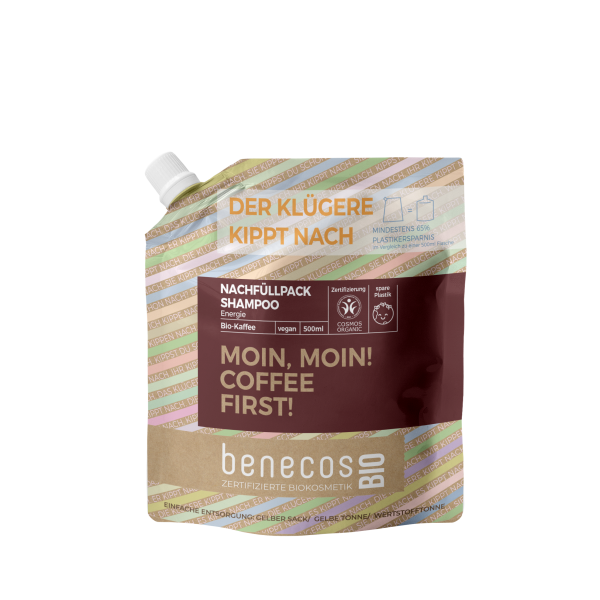 benecosBIO Nachfüllbeutel 500 ml Shampoo Energie BIO-Kaffee - MOIN MOIN! COFFEE FIRST! 500 ml