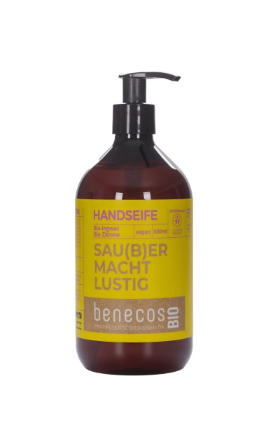 benecosBIO Handseife BIO-Ingwer + BIO-Zitrone - SAU(B)ER MACHT LUSTIG 500 ml