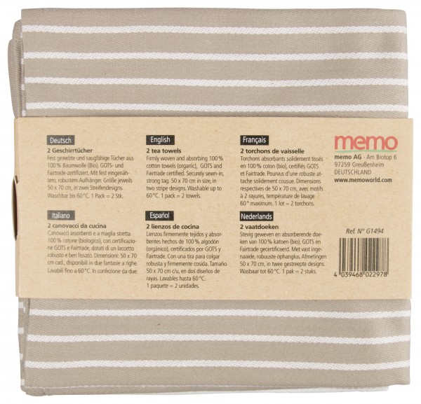 memo AG 2 memo Geschirrtücher aus Bio-Baumwolle, Fairtrade, 50 x 70 cm 2 Stück