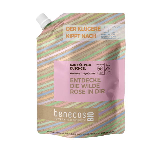 benecosBIO Nachfüllbeutel 1000 ml Duschgel BIO-Wildrose - ENTDECKE DIE WILDE ROSE IN DIR 1000 ml