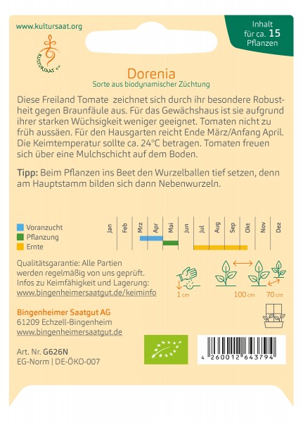 Bingenheimer Saatgut AG Dorenia - Tomate (Saatgut) 1 Stück