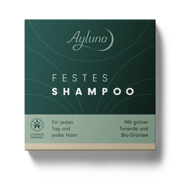 Ayluna Festes Shampoo für jeden Tag und jedes Haar mit grüner Tonerde und Bio-Grüntee 60 g