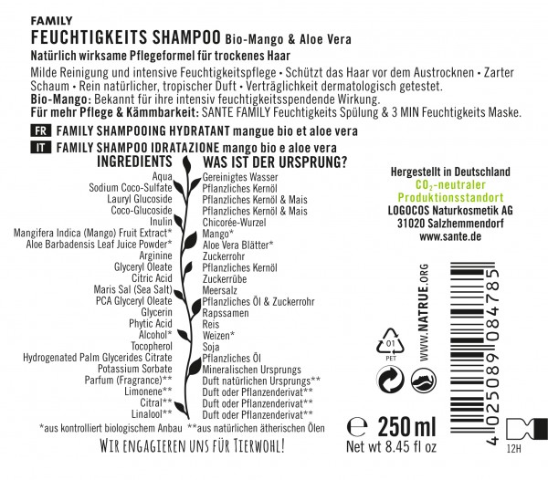 Sante FAMILY Feuchtigkeits Shampoo Bio-Mango & Aloe Vera 250 ml