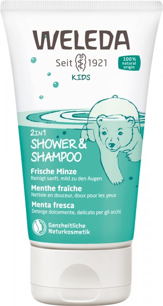 Weleda 2 in 1 Shower & Shampoo, Frische Minze 150 ml