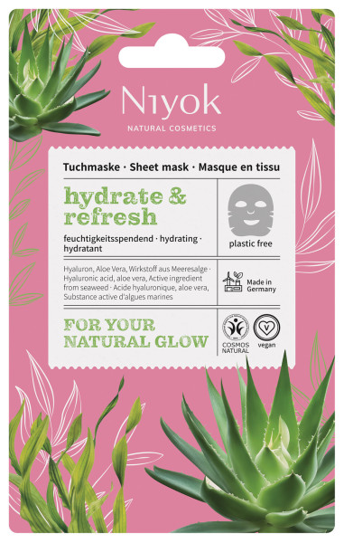 Feuchtigkeitsspendende Tuchmaske hydrate & refresh 10 ml von Niyok – Produktabbildung 1