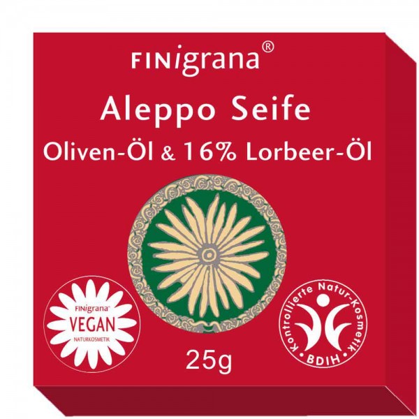 FINigrana Aleppo Olivenseife quadratisch mit 16% Lorbeeröl 25 g