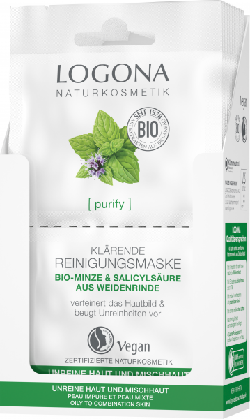Logona PURIFY Klärende Reinigungsmaske Bio-Minze & Salicylsäure aus der Weidenrinde 15 ml