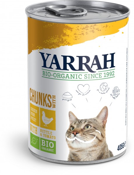 Yarrah Organic Petfood B.V. Bio Katzen Bröckchen Huhn mit Brennnessel & Tomate 12 x 405 g