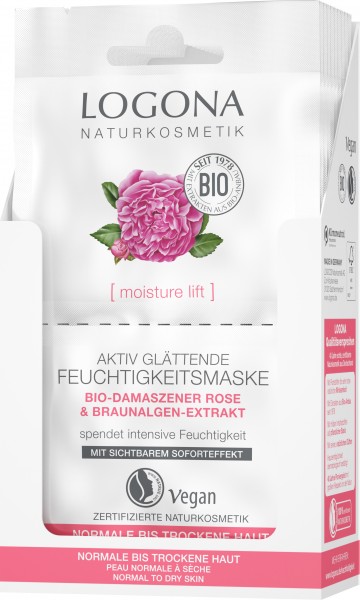 Logona MOISTURE LIFT Aktiv Glättende Feuchtigkeitsmaske Bio-Damaszener Rose 15 ml