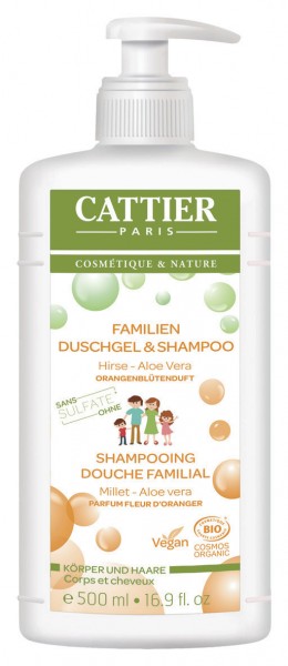 Cattier Paris Cattier Familien Duschgel & Shampoo Hirse & Aloe Vera Orangenblütenduft 500 ml