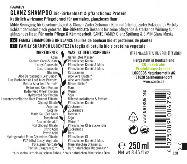 Sante FAMILY Glanz Shampoo Bio-Birkenblatt & pflanzliches Protein 250 ml