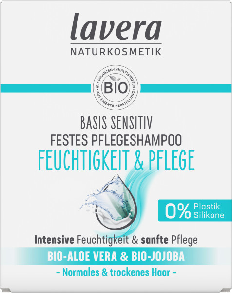 Festes Pflegeshampoo basis sensitiv Feuchtigkeit & Pflege 50 g von lavera – Produktabbildung 1
