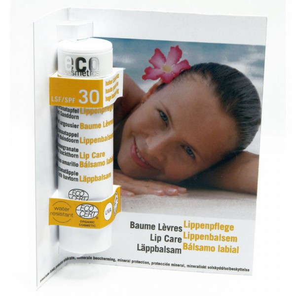 eco cosmetics Lippenpflegestift transparent LSF 30 mit Granatapfel und Sanddorn 4 g