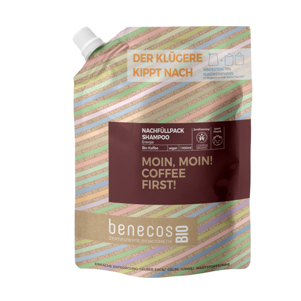 benecosBIO Nachfüllbeutel 1000 ml Shampoo Energie BIO-Kaffee - MOIN MOIN! COFFEE FIRST! 1000 ml