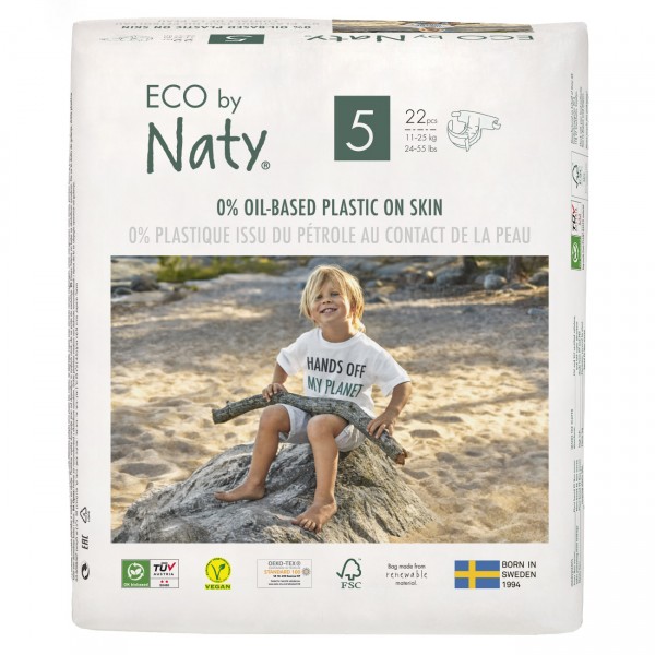 Eco by Naty Windeln Neue Gen Größe 5, 22 Stück je Packung, nur natürliche, zertifizierte Materialien