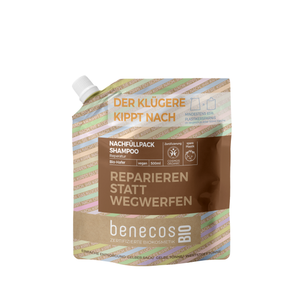 benecosBIO Nachfüllbeutel 500 ml Shampoo Reparatur BIO-Hafer - REPARIEREN STATT WEGWERFEN 500 ml