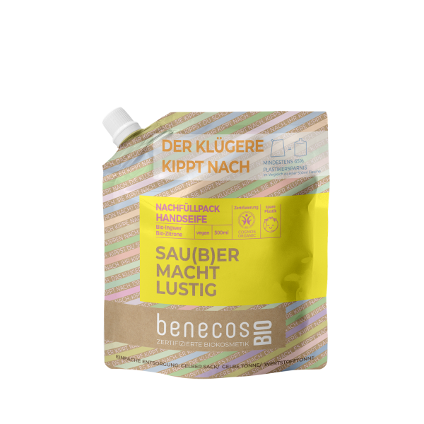 benecosBIO Nachfüllbeutel 500 ml Handseife BIO-Ingwer + BIO-Zitrone - SAU(B)ER MACHT LUSTIG 500 ml