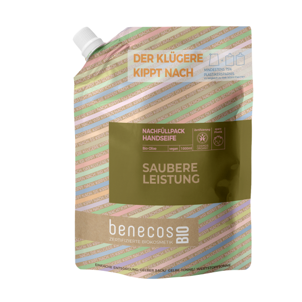 benecos BIO Nachfüllbeutel Handseife BIO-Olive - SAUBERE LEISTUNG 1000 ml