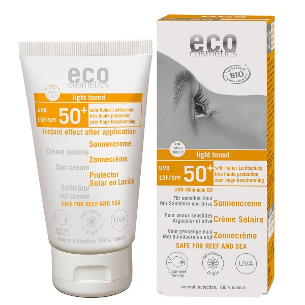 eco cosmetics Sonnencreme LSF 50+ leicht getönt mit Sanddorn und Olive 75 ml