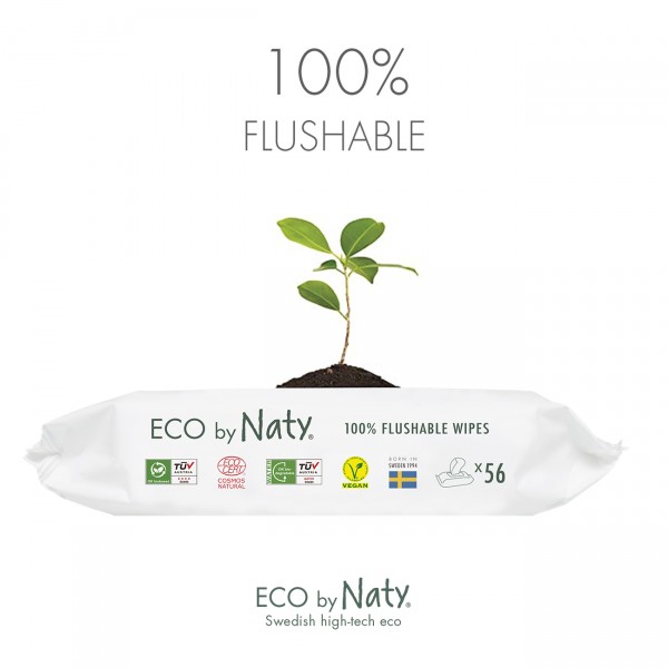 Eco by Naty Feuchttücher. Flushable 56 56 Stück, Wasserkompostierbar. Vegan. Für empfindlichen Babyh