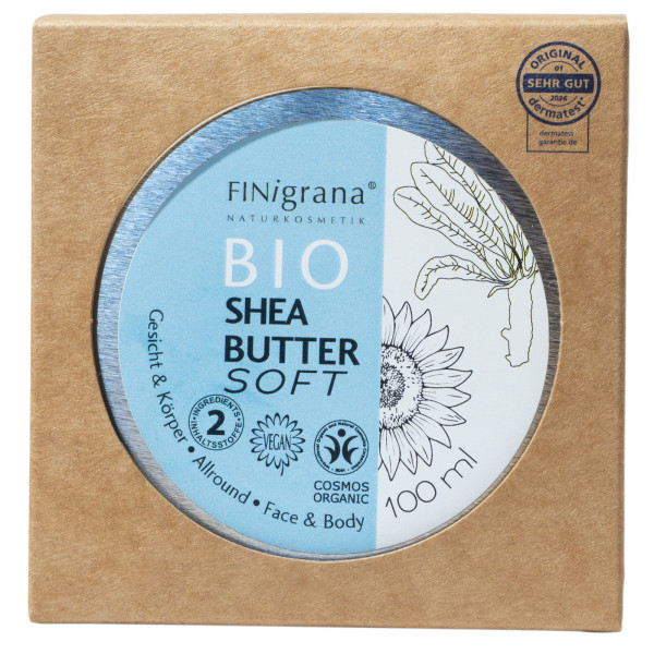 Bio Shea-Butter SOFT Körperbutter 100ml in Weißblechdose, Umkarton von FINigrana® Naturkosmetik – Produktabbildung 1