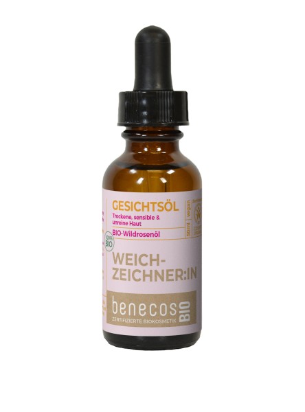 benecos Gesichtsöl Bio-Wildrosenöl - WEICHZEICHNER:IN (Trockene, sensible & unreine Haut) 50 ml
