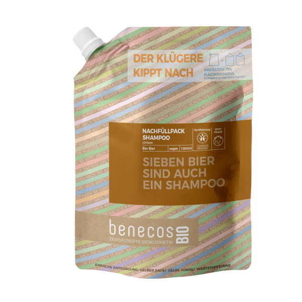 benecosBIO Nachfüllbeutel 1000 ml Shampoo Unisex BIO-Bier - SIEBEN BIER SIND AUCH EIN SHAMPOO 1000 m