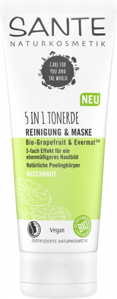 Sante 5in1 Tonerde Reinigung & Maske Bio-Grapefruit & Evermat 100 ml